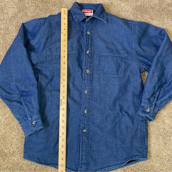 Wrangler Men’s Denim Trucker Jacket Blue Polyester Lined L Chambray Shacket - Picture 5 of 10